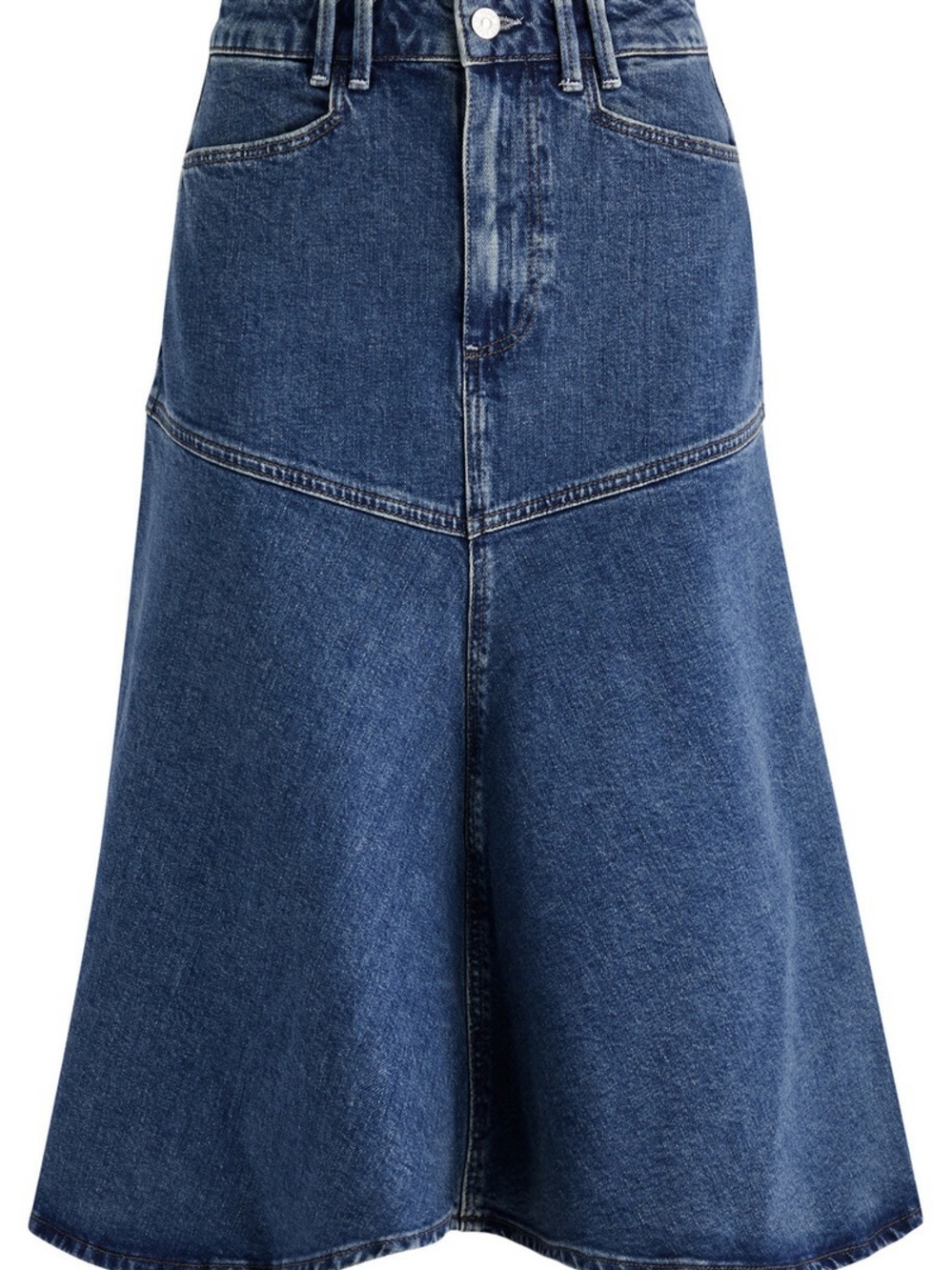 PAIGE A-Line Denim Midi Skirt, Blue Size 34, Classic Americana, Fall Perfection!